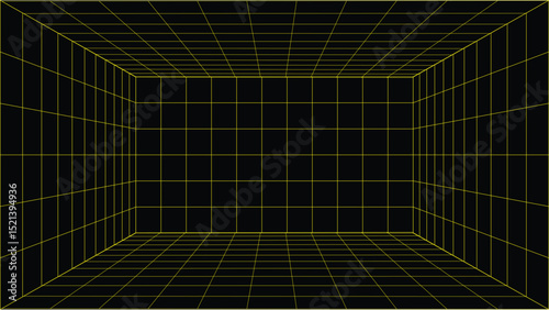 Retro Futuristic Yellow Grid Room Background in 3D Perspective