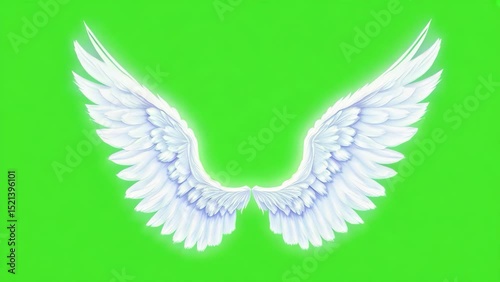 angel wings isolated on green chroma key background white feather fantasy element flying motion soft animation holy symbol