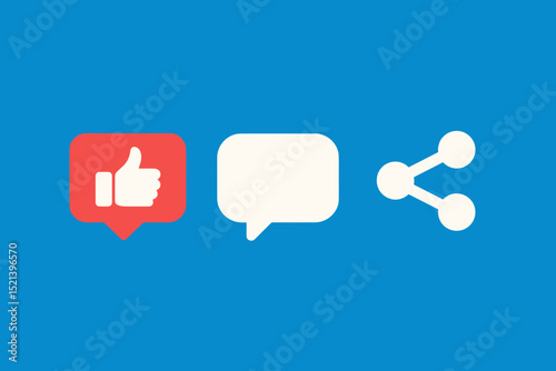 Flat Style Media Communication Like Comment Share Social Media Icons
