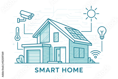 Handdrawn Line Smart Home Automation System with Appliances and Features