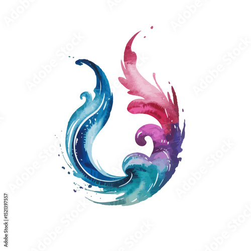 Abstract Water Splash. Colorful curved water splash with smooth gradients and dynamic flow for vibrant artistic design.