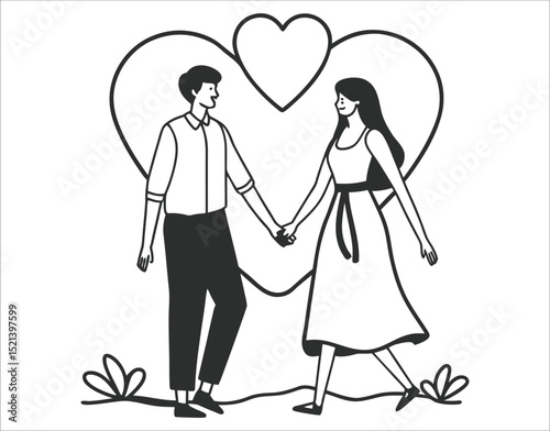 Elegant Line Art of Couple Walking Together