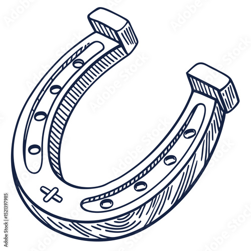 Hand drawn illustration of a lucky horseshoe isolated on a white background in detailed line art style