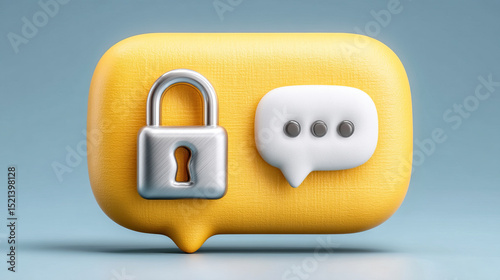 Email spam awareness concept with secure lock and chat bubble symbol on yellow background