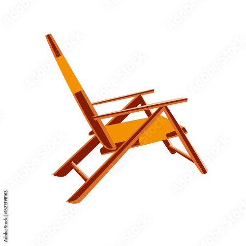 Beach brown yellow chaise lounge on white background. Vector illustration. Sea elements for greeting cards, decoration, magazines, banners, menu, patterns and designs