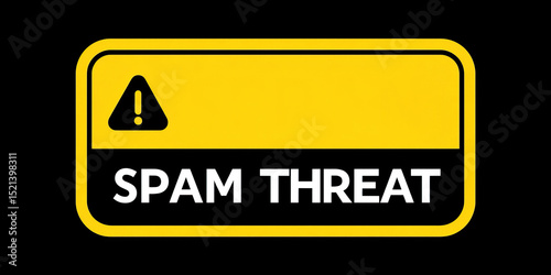 Spam threat warning sign with email awareness symbol in yellow and black colors for alert message