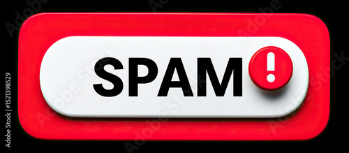Spam alert button with exclamation mark symbol raising awareness about email spam and security risks