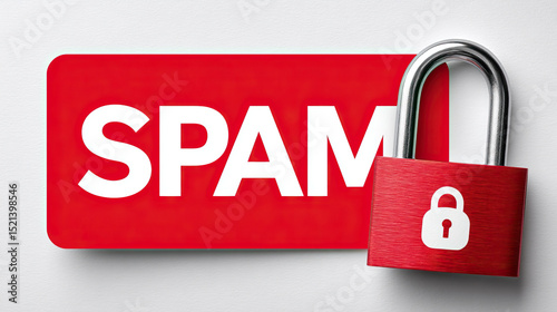 Spam email awareness concept with red sign and lock symbolizing security and protection