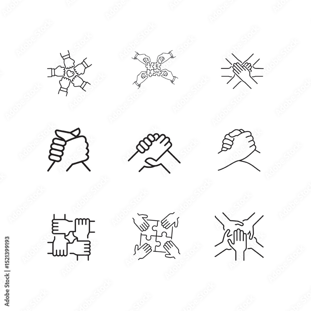 Fototapeta premium Teamwork Icons Collaboration, Unity, Partnership, Support, and Connection. Illustrations Vector