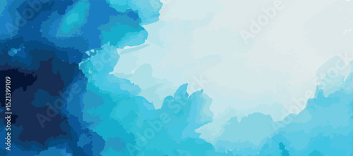Realistic blue watercolor panoramic texture on white background - Vector illustration