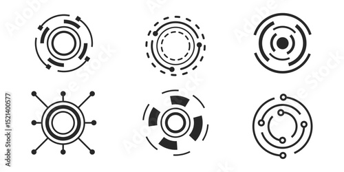 Abstract Circular Tech Icons Network, Connections, and Digital Design