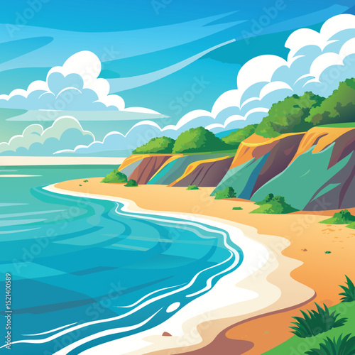 peaceful beach with gentle waves lapping shore