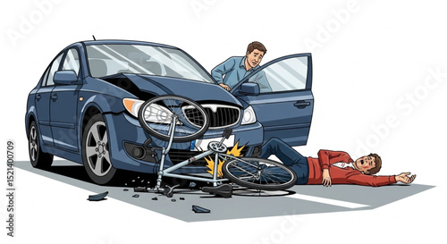 Driver Assisting Injured Cyclist After Car Accident Vector