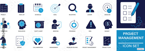 project management icons for tasks, planning, teamwork, workflow, deadlines, collaboration, manage, task, tracking, and productivity visuals.
