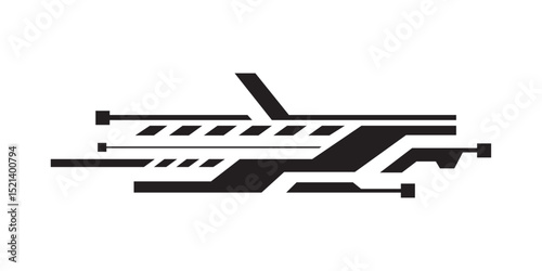 Abstract Black Circuit Board Design Technology, Futuristic, Graphic, Vector, Lines, Shapes, Modern, Cyberpunk Tech Circuitry Element for Futuristic Design. Geometric Shapes, Black and White.
