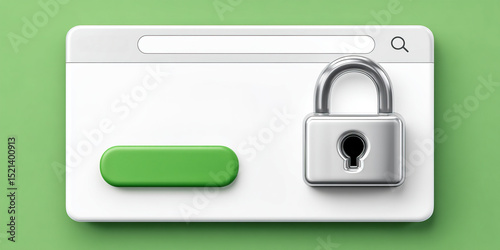Browser popup UI design SPAM alert lock security green button search bar digital security internet safety web protection