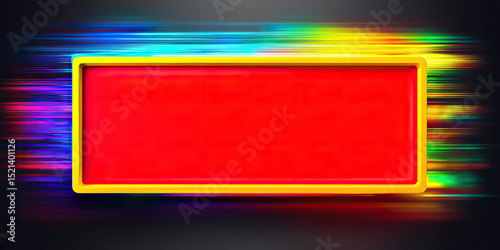 Colorful digital alert popup with red center and yellow frame on dark background with vibrant horizontal light streaks