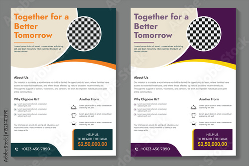 Charity flyer template with kids' book donation brochure cover ad design