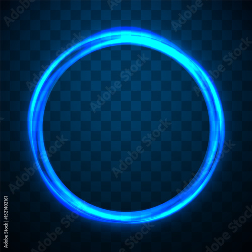 Blue Neon Light Ring on Transparent Background