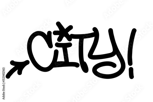 Vector graffiti tag of “City” in bold black. Clean, sharp street-style lettering perfect for urban art, hip hop culture, and modern vector graffiti designs focused on city life themes.
