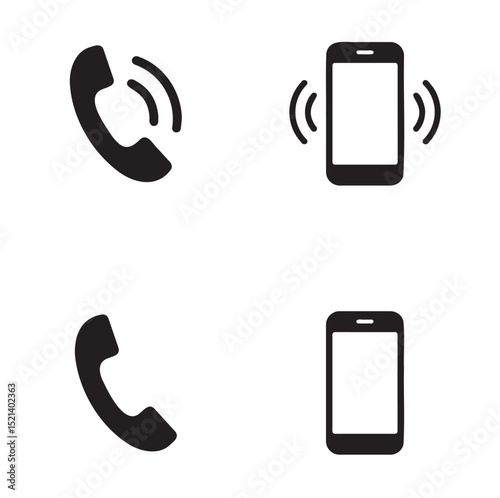  Ringing phone simple icon set. Smartphone ringing