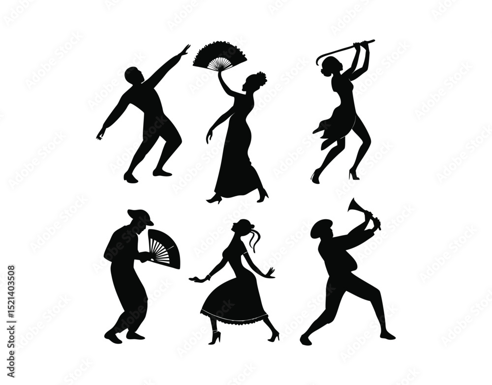 Fototapeta premium Silhouettes of Men and Women Dancing – Bundle