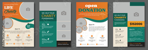 Charity flyer template with kids' book donation brochure cover ad design