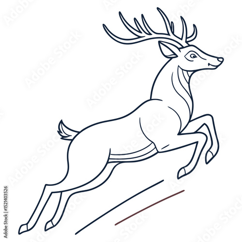Vector illustration of a graceful reindeer leaping with elegant lines against white background