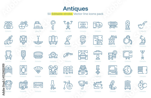 Antiques line icon pack. Antiques Stroke icon set. Editable Stroke icon
