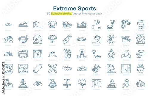 Extreme Sports line icon pack. Extreme Sports Stroke icon set. Editable Stroke icon