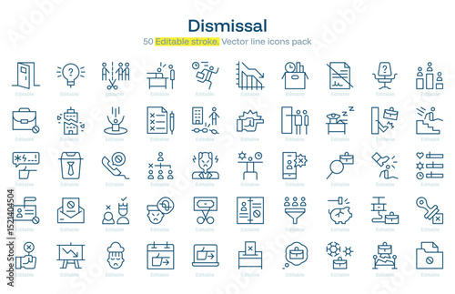 Dismissal line icon pack. Dismissal Stroke icon set. Editable Stroke icon