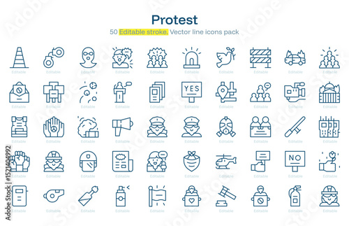 Protest line icon pack. Protest Stroke icon set. Editable Stroke icon