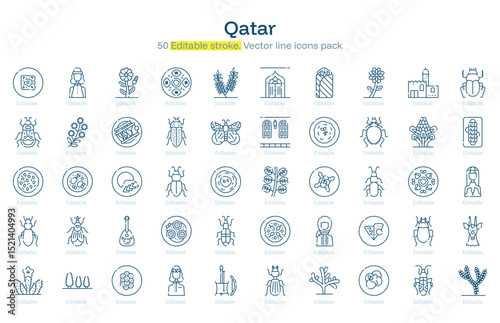 Qatar line icon pack. Qatar Stroke icon set. Editable Stroke icon