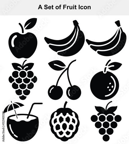 Black and white fruit icons set for design