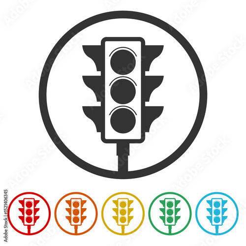 Traffic light icon. Set icons in color circle buttons