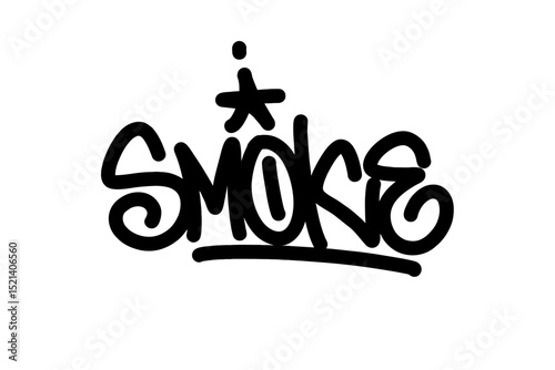 Vector graffiti tag of “Smoke” in solid black, bold street lettering with urban style. Perfect for smoke culture visuals, hip hop themes, and modern graffiti design with minimalist edge.