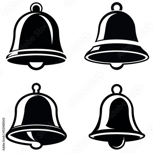 Four Black and White Bell Icons Representing Different Ringing Styles on White