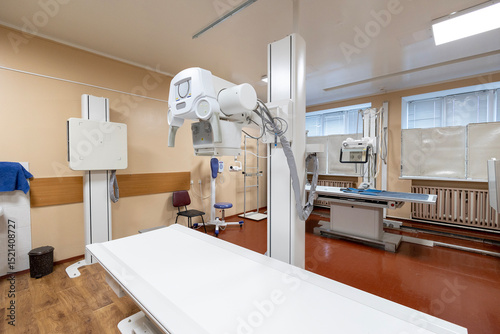 An innovative, multifunctional X-ray diagnostic system, providing high image quality and flexible X-ray examinations, stands in a sterile medical room.