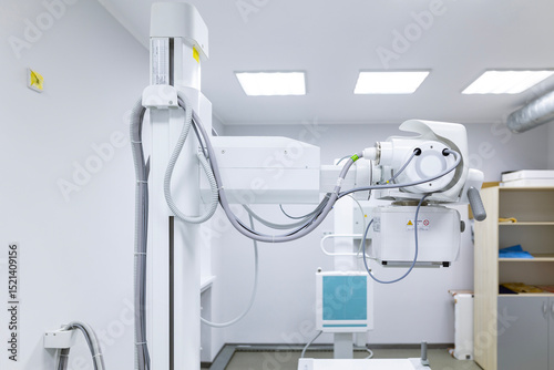 An innovative, multifunctional X-ray diagnostic system, providing high image quality and flexible X-ray examinations, stands in a sterile medical room.