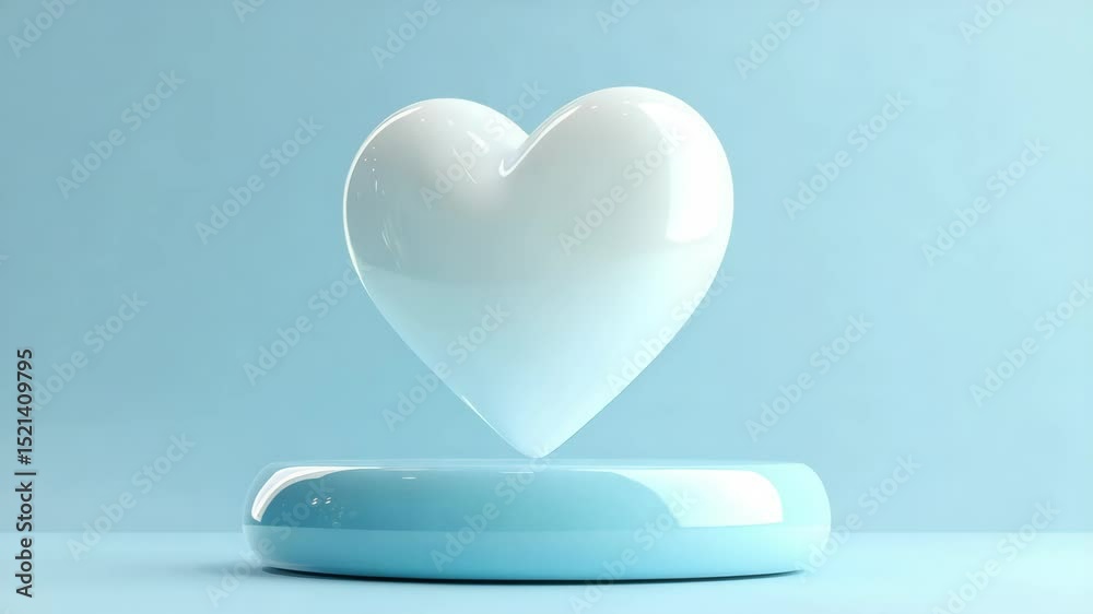 White heart on a blue platform in minimalistic design, 3d model of love symbol