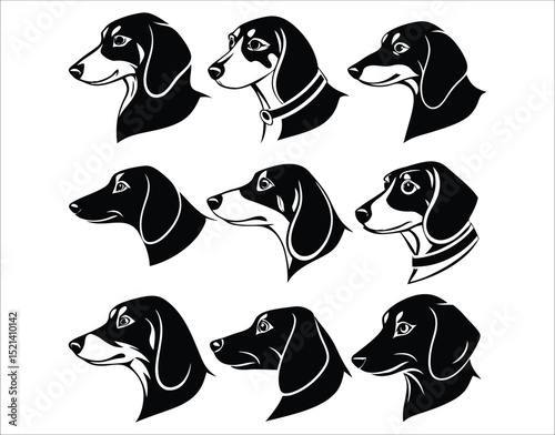 Vector Dachshund Dog Head Silhouettes