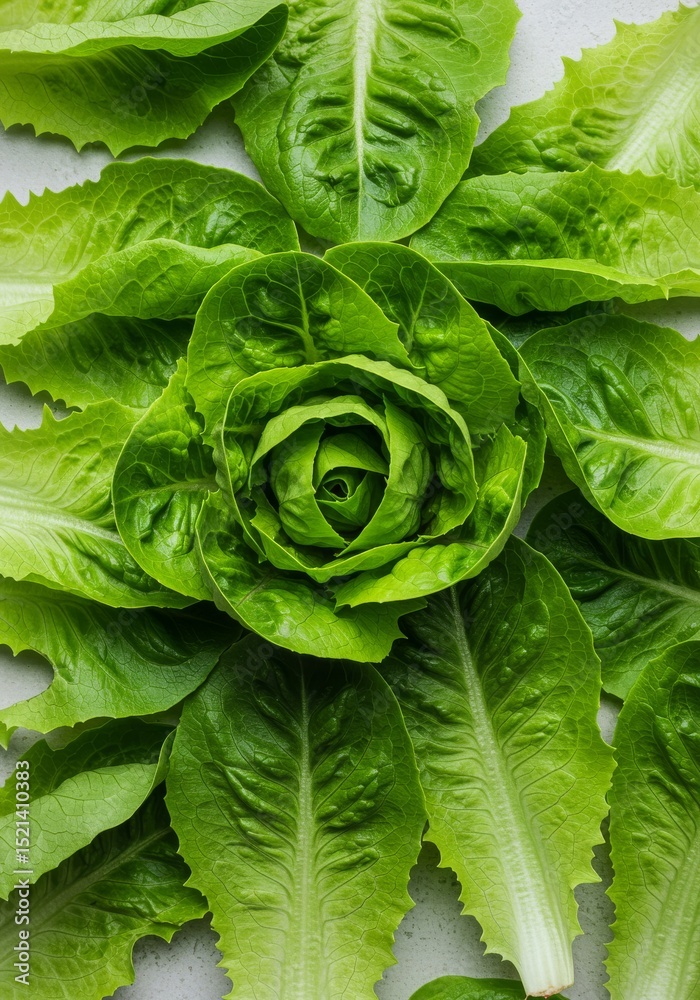 Fototapeta premium Lettuce Rose Arrangement - Fresh green lettuce leaves artfully arranged to resemble a rose, ideal for culinary or healthy lifestyle visuals