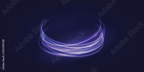 Light swirl glow effect on black background, energy motion and futuristic vibe. Dynamic neon trail effect. Neon light lines bg, vector illustration. Glowing stroke rays.