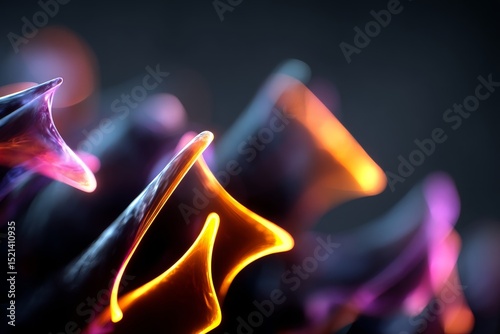 Abstract neon shapes with glowing edges and dynamic forms.