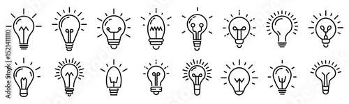 Light bulb icons set,Bright bulb illustration collection.Energy lamps line icon