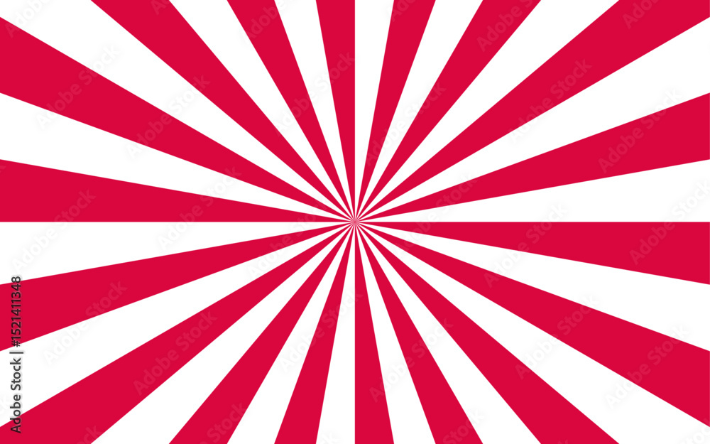 Fototapeta premium Abstract vivid, radial spiral burst pattern with red and white curved rays. Dynamic and symmetrical, using bold movement and energy. Retro, psychedelic feel reminiscent of vintage pop art.