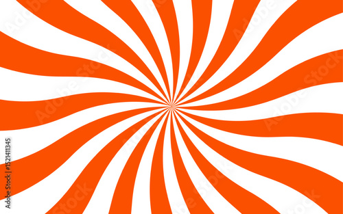 Abstract vivid, radial spiral burst pattern with red and white curved rays. Dynamic and symmetrical, using bold movement and energy. Retro, psychedelic feel reminiscent of vintage pop art.