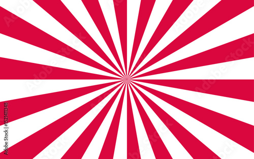 Abstract vivid, radial spiral burst pattern with red and white curved rays. Dynamic and symmetrical, using bold movement and energy. Retro, psychedelic feel reminiscent of vintage pop art.