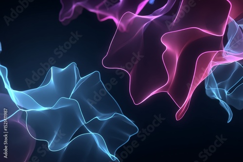 Abstract neon shapes with glowing edges and dynamic forms.