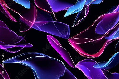 Abstract neon shapes with glowing edges and dynamic forms.